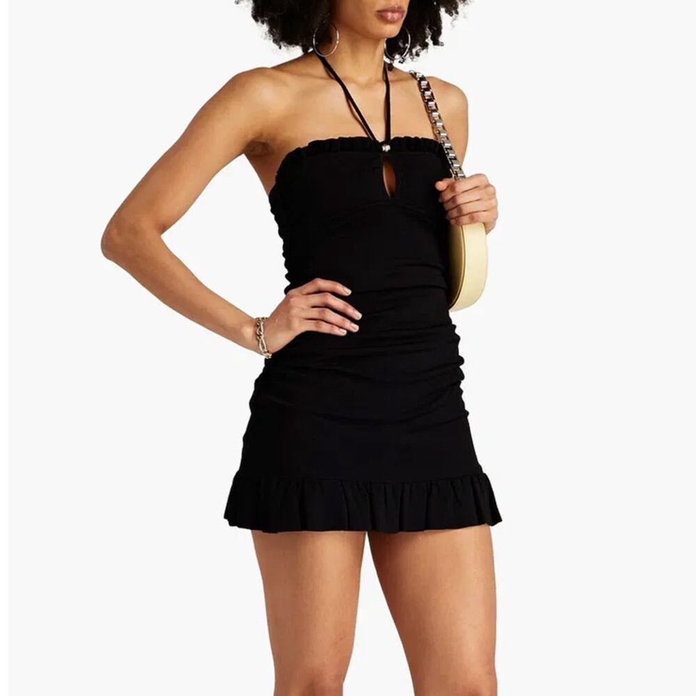 Sandro Knit Ruffled Halter Mini Dress in Black Size EU 36